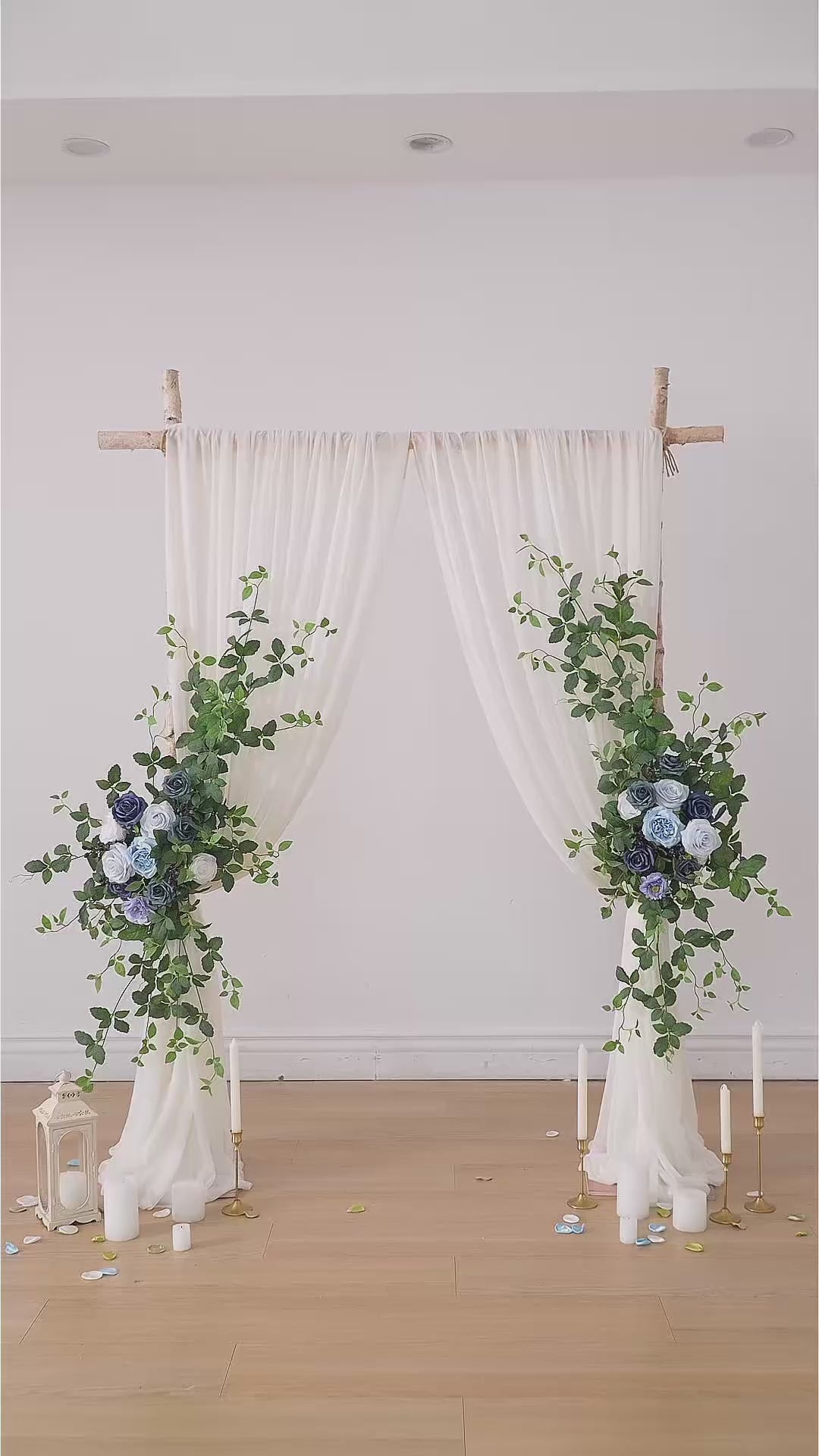 Dusty blue silk flower backdrop decor
