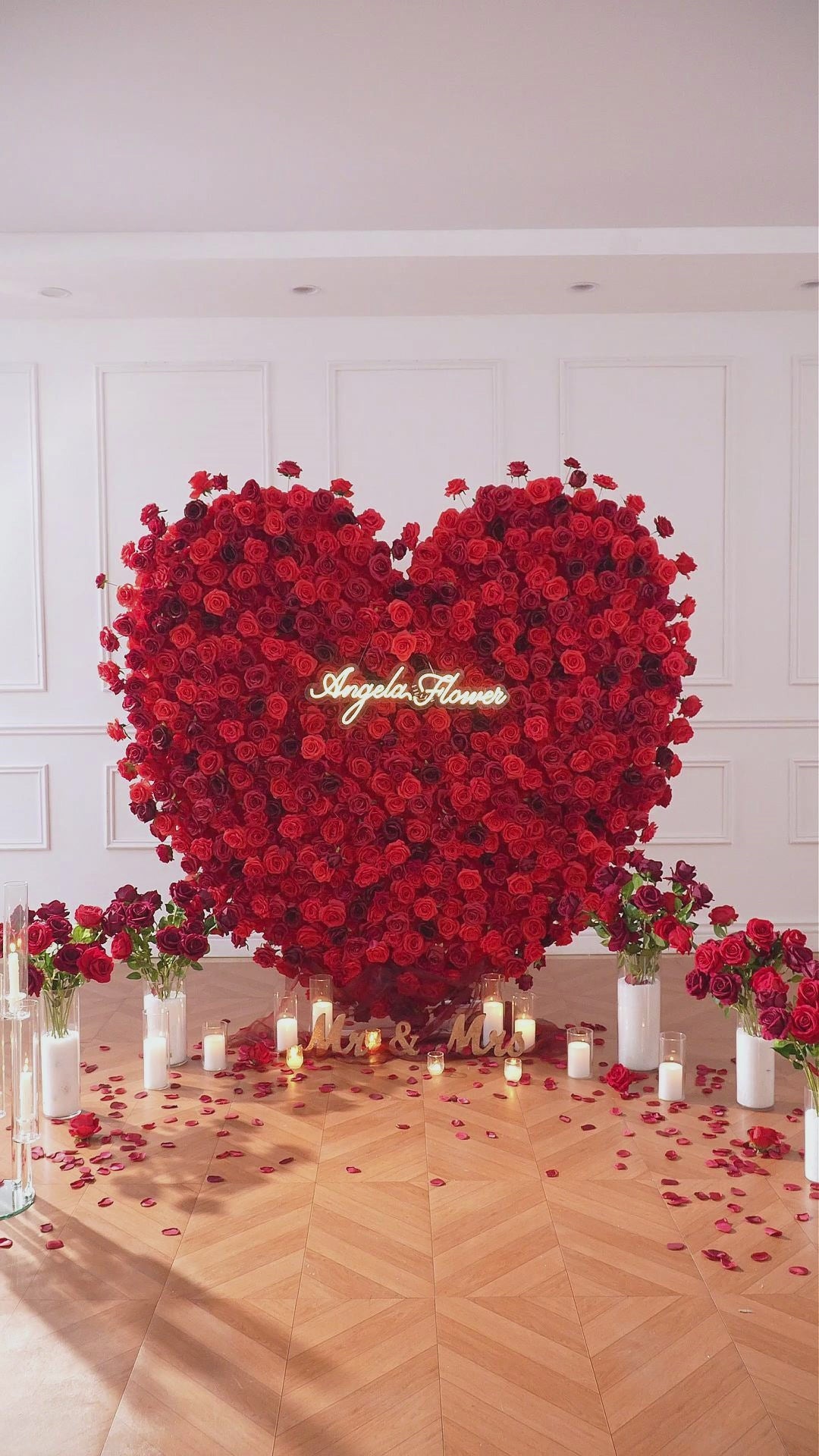 Event rental red rose heart shaped flower backdrop