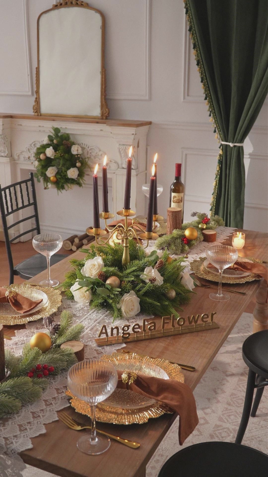 Mixed evergreen pine sprigs and leaves for holiday table decor