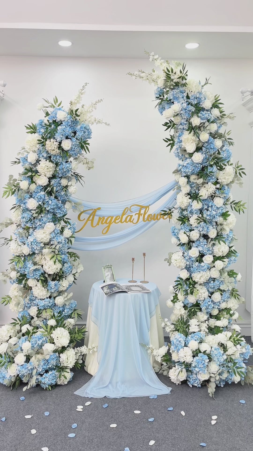 花材セット ブルー  Ｎｏ．608 A8858 White Rose Blue Hydrangea Horn Arch Decor Wedding Backdrop