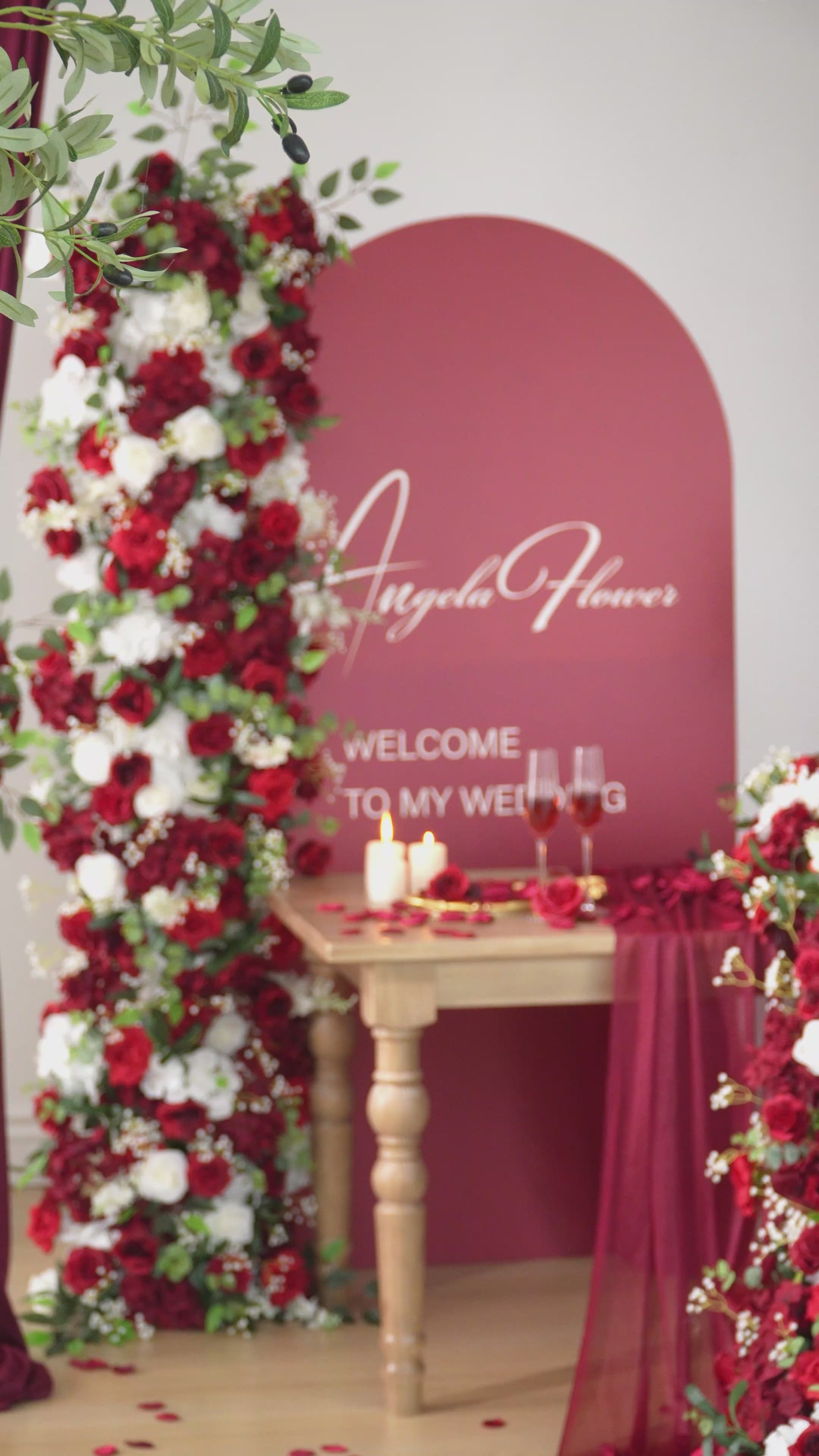 Eleonore（flower） Pink Flower With Greenery Arrangement Wedding Horn Arch Decor