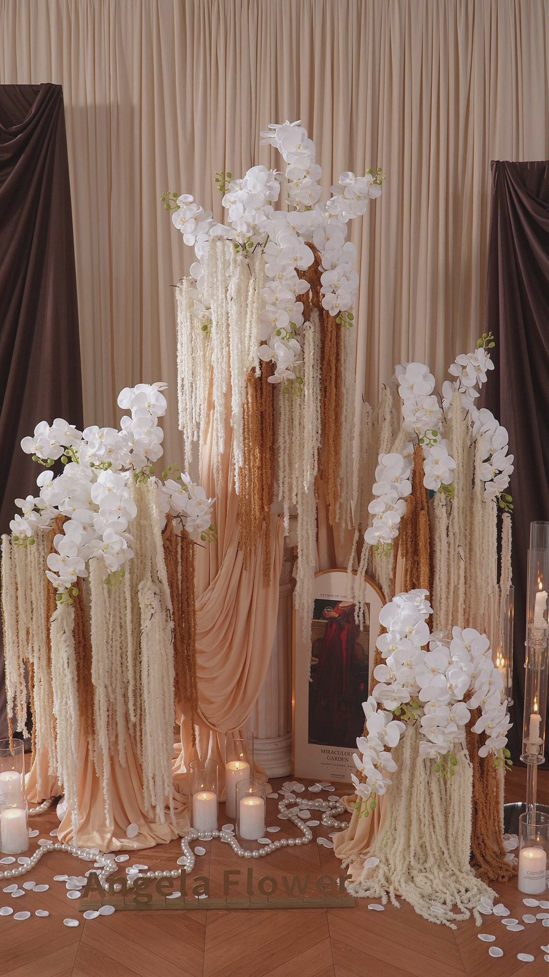 brown hang vine white orchid wedding table centerpiece props