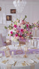 Fuchsia rose & lavender hydrangea faux floral arrangement for long banquet table