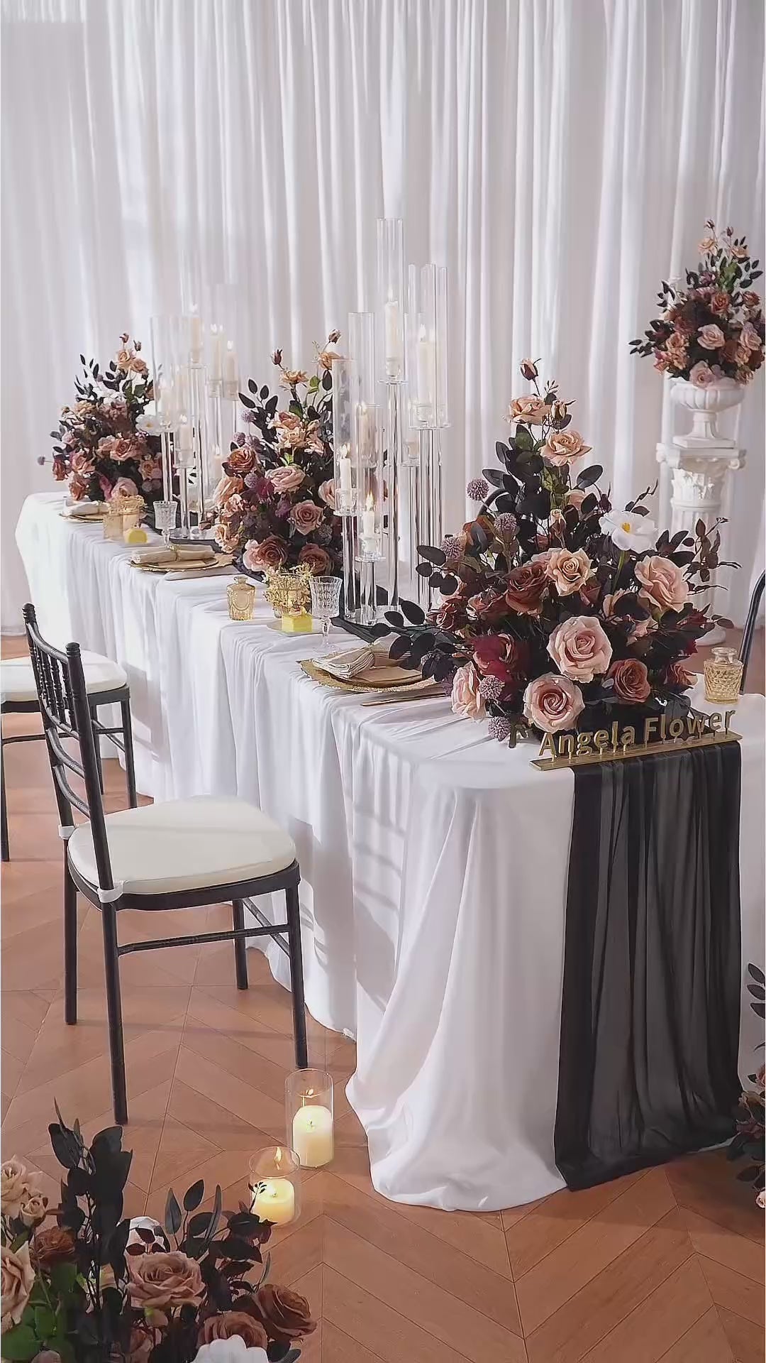dark elegant floral centerpiece wedding decor
