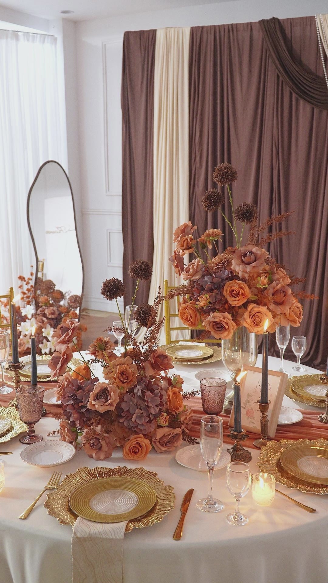 terracotta boho wedding backdrop flowers