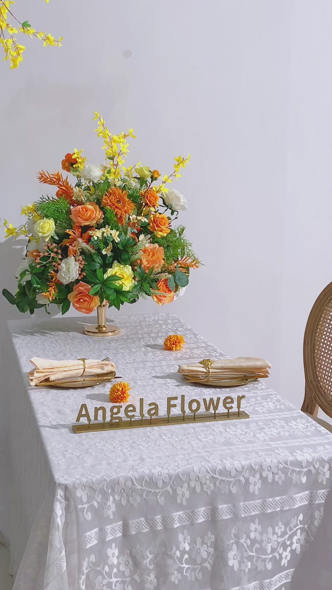 A866513 Orange White Series Floor Flower Arrangement Wedding