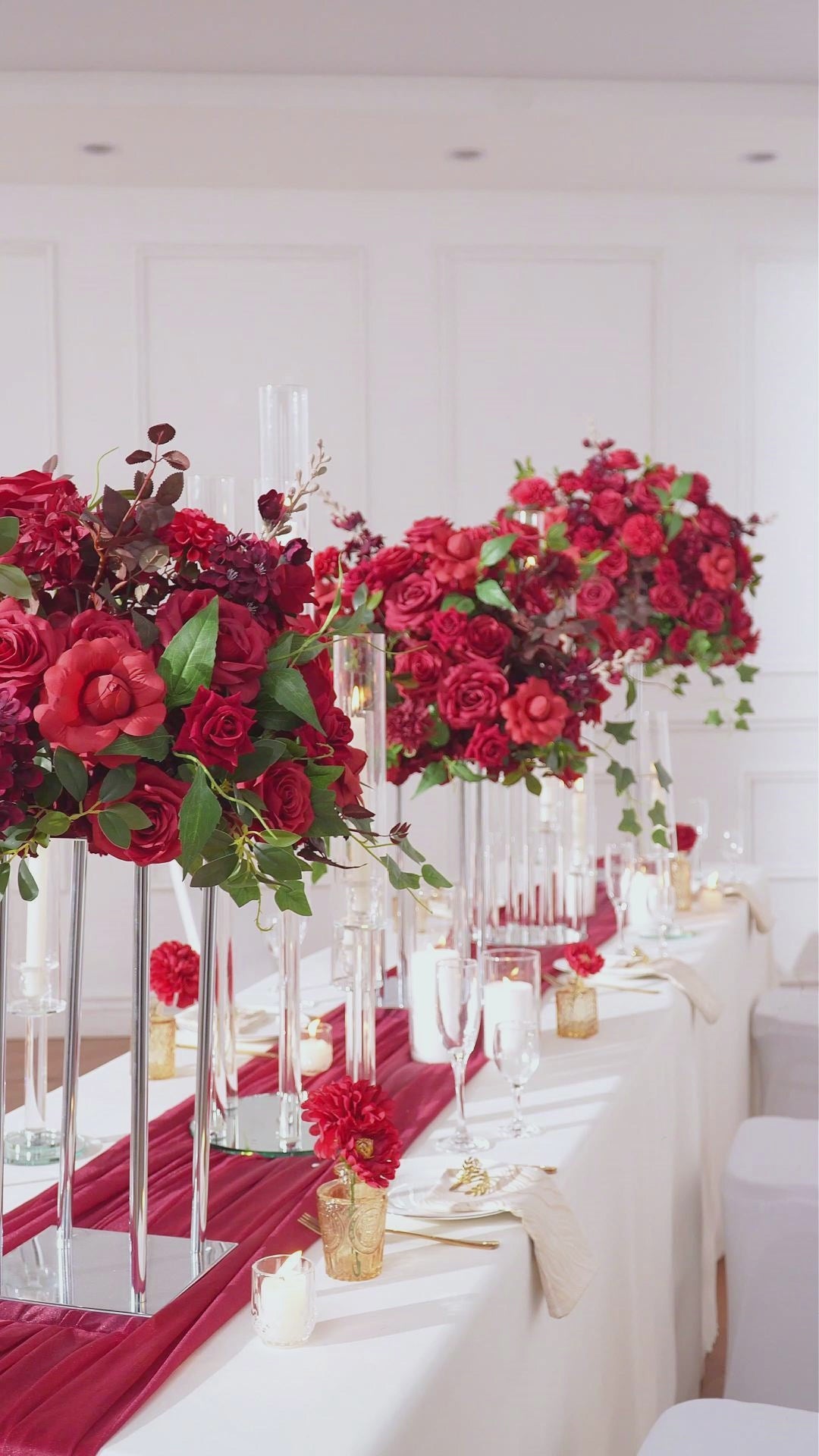 romantic_burgundy_fake_floral_arrangement_event_table