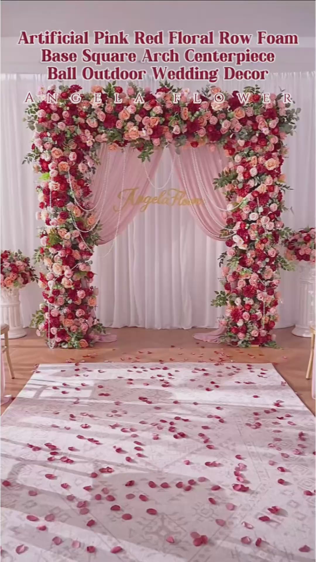 Home Artificial Red Pink Peony Flower Row Floral Ball Square Arch ...