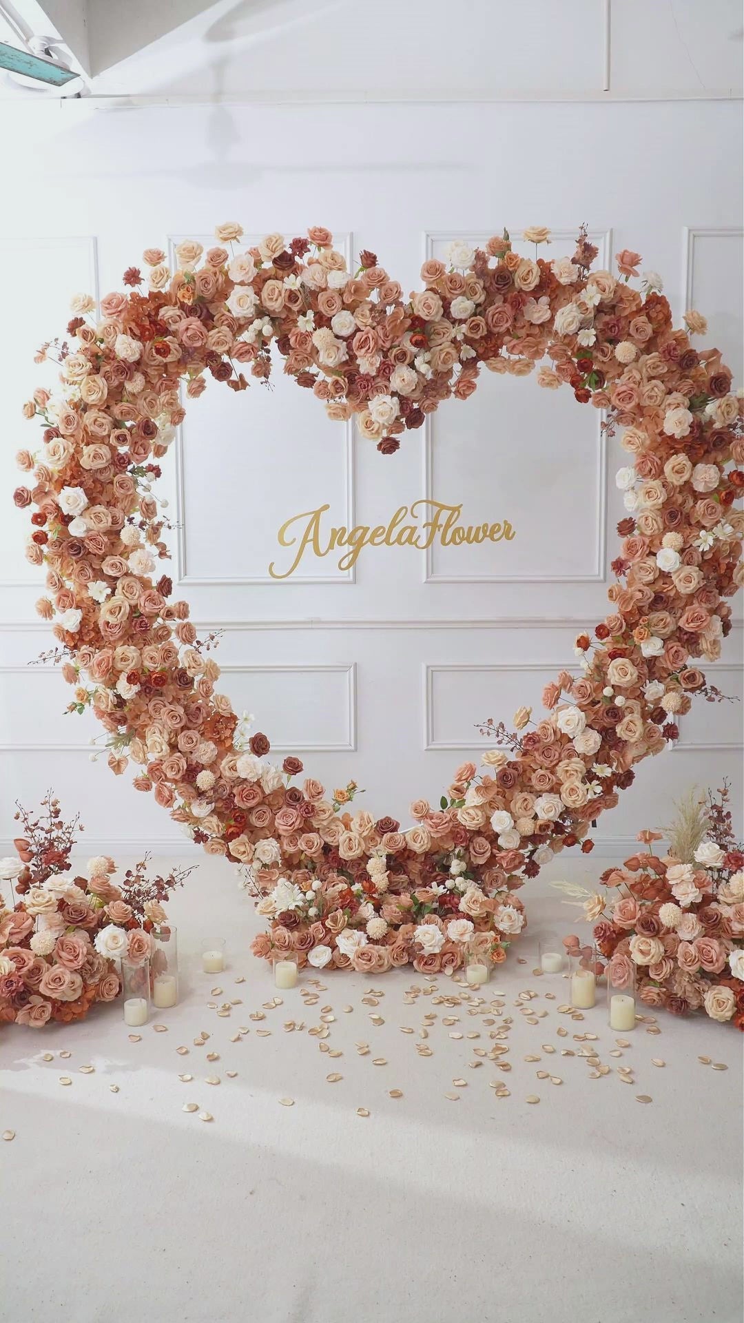 Mocha brown heart floral arch for event styling