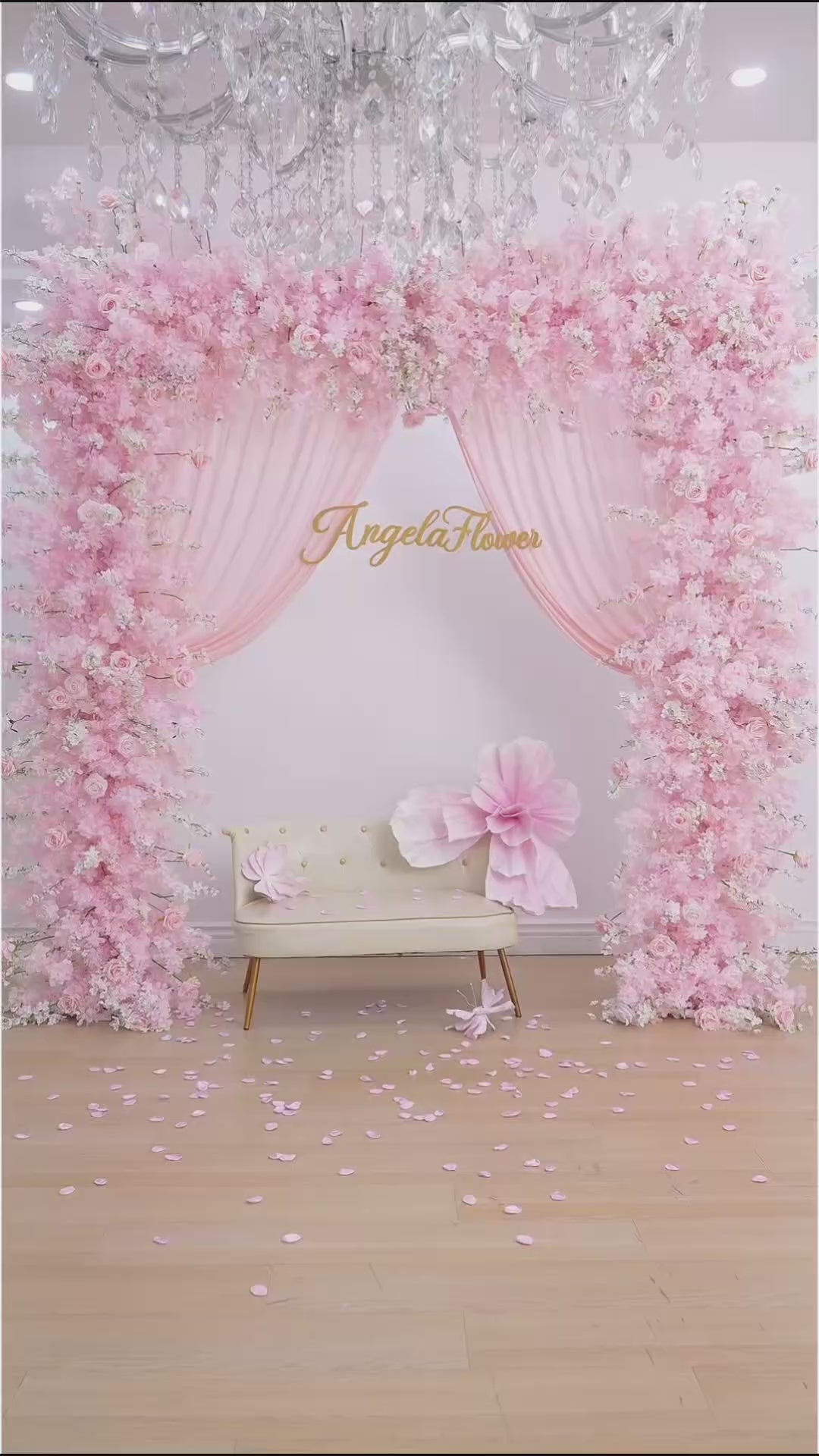 A9152 Pink Cherry Blossom Flower Arrangement Row Square Arch