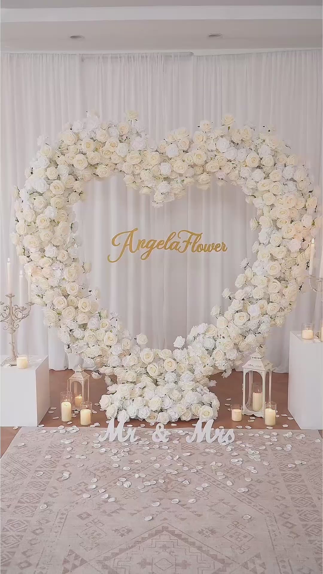 Sophisticated Floral Heart Wedding Backdrop With Roses