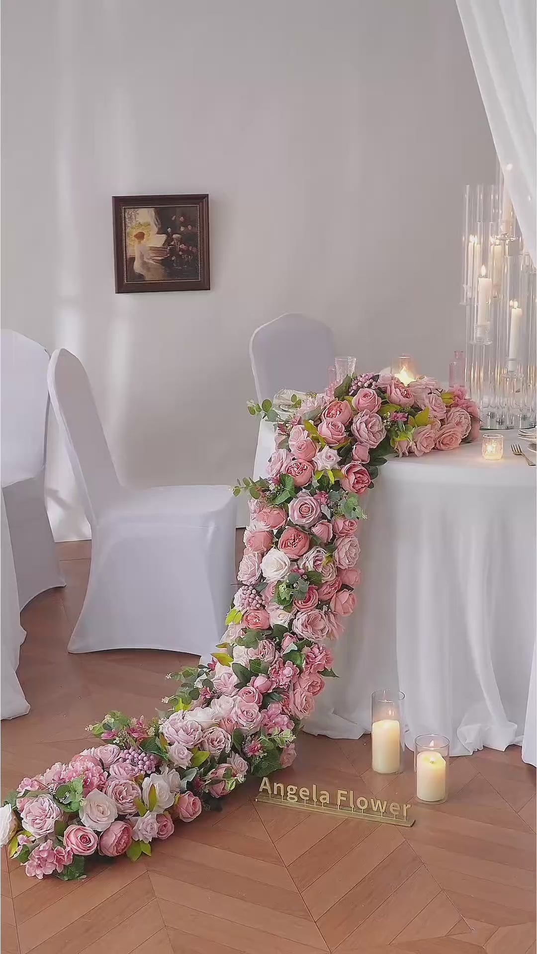 pre-made long drape floral garland vineyard wedding table decor
