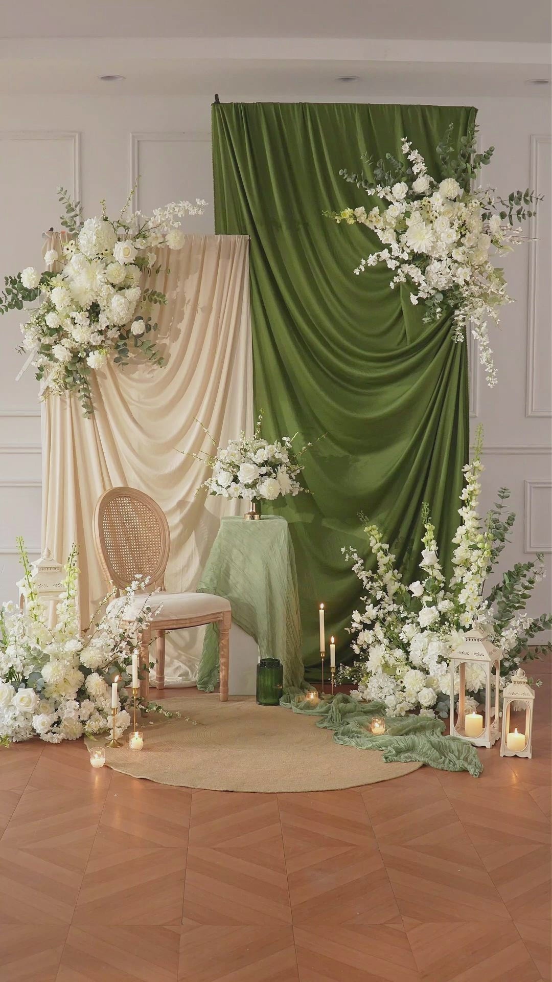Romantic white artificial flower combo for elopement wedding