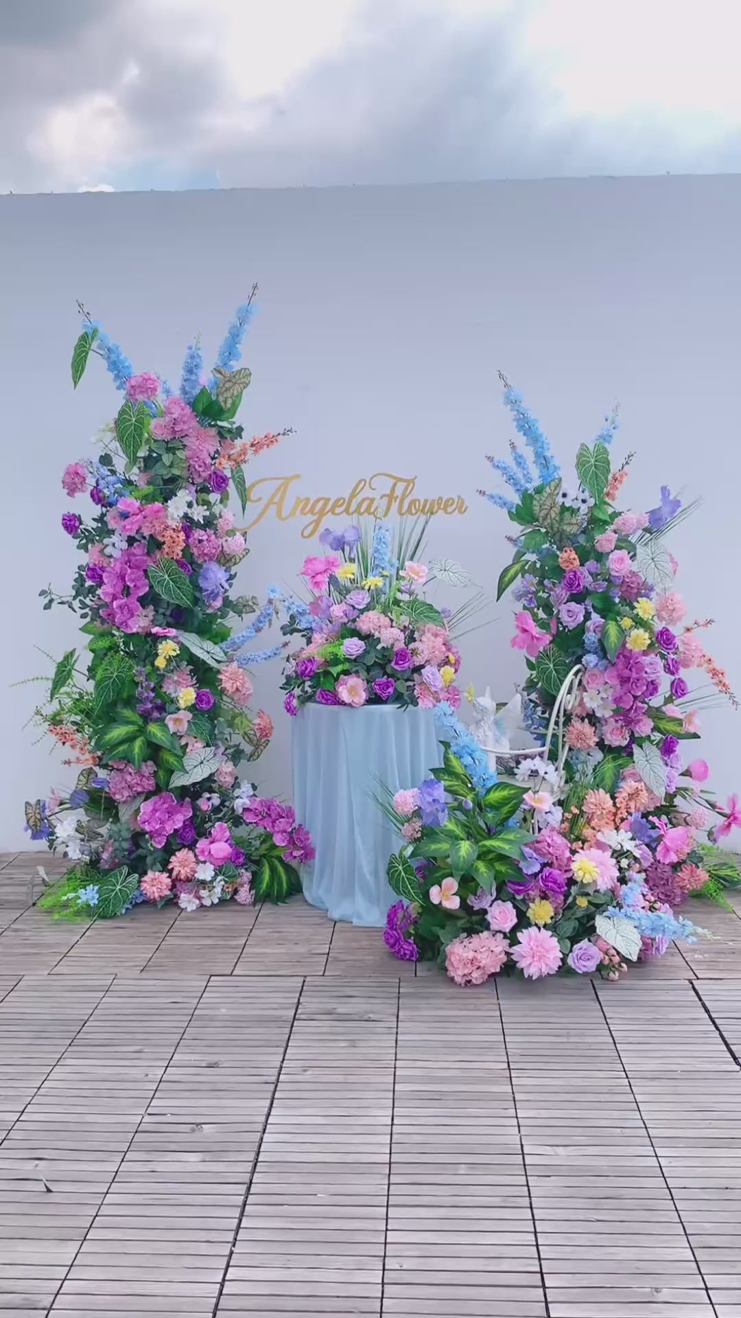 A8781 Purple Blue Series Flower Row Decor Wedding Horn Arch Floor Flor –  Angela Flower