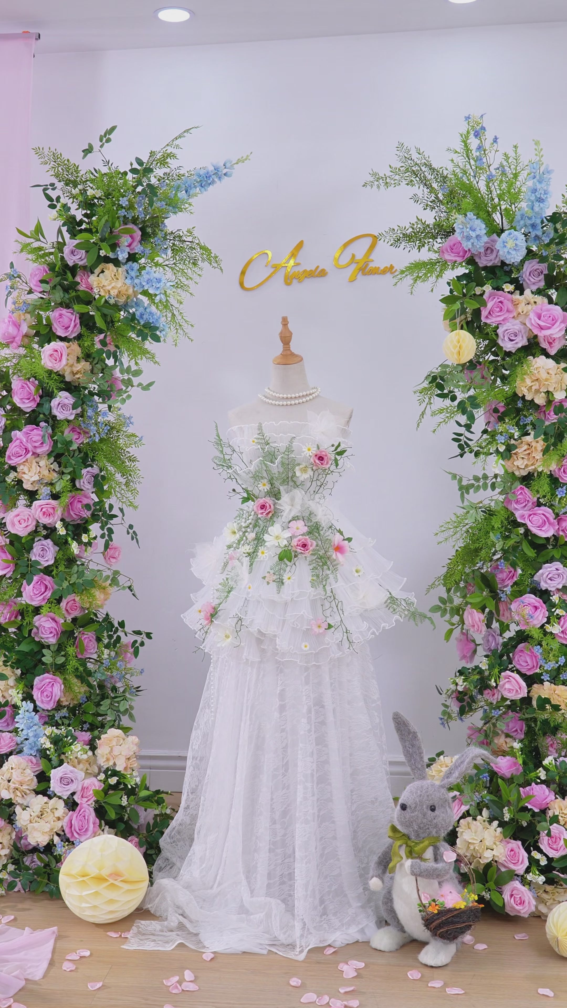 ANERAページ A8903 Colorful Rose Delphinium Greenery Floral Row Horn Arch