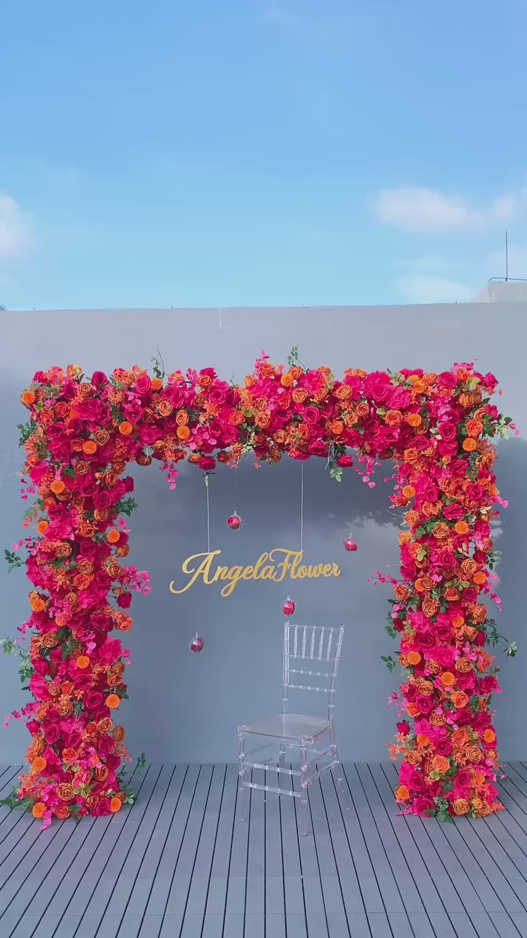 A8807 Hot Pink Orange Rose Flower Row Decor Wedding Backdrop