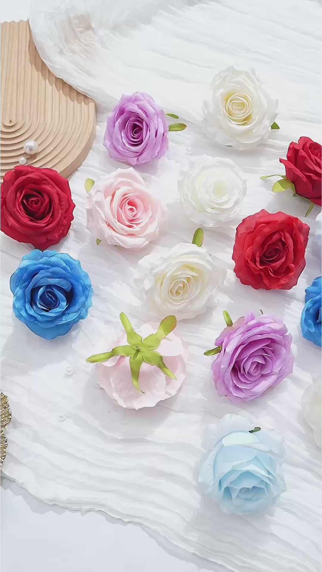 Assorted silk rose heads for wedding bouquet and craft decoration