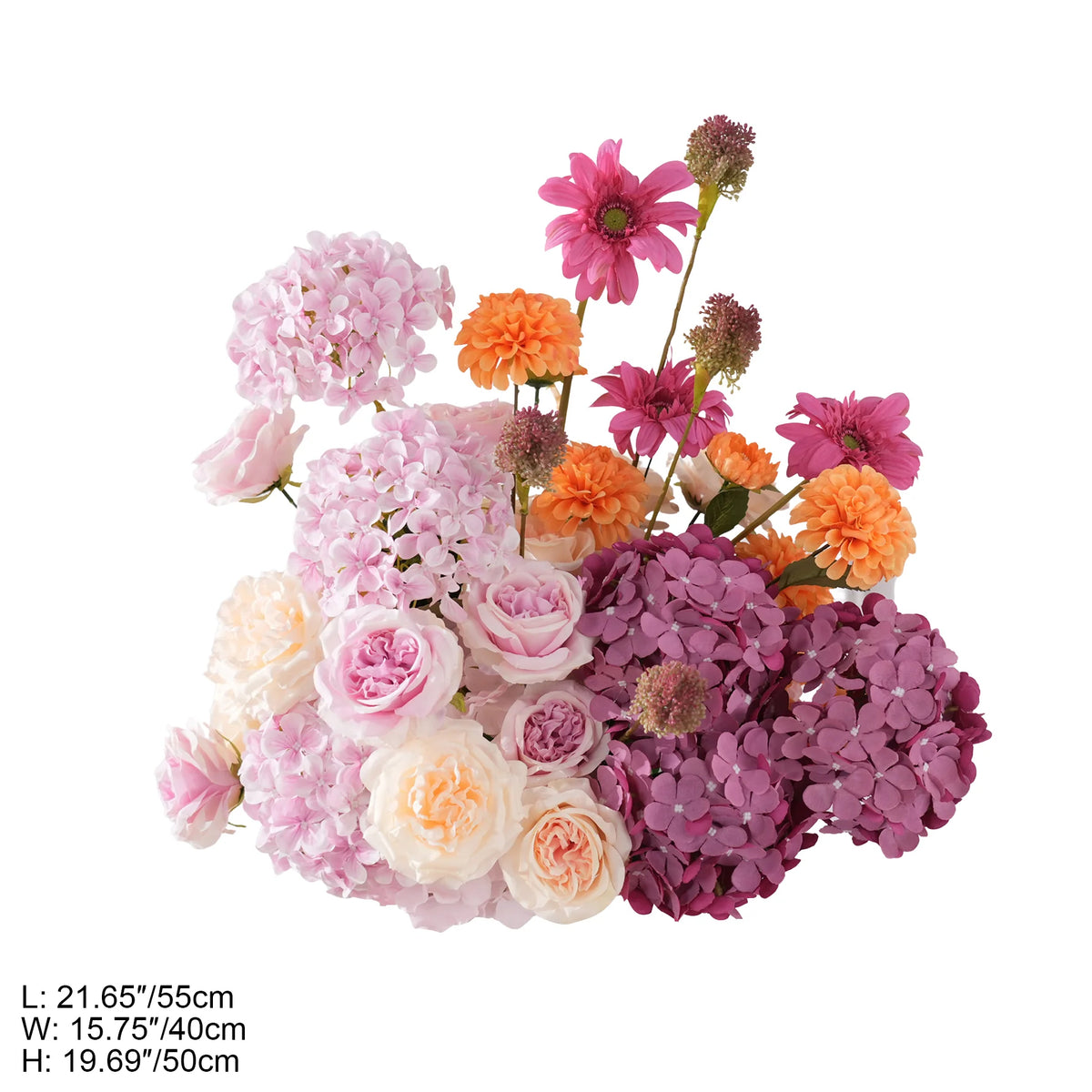 Matching table flowers for seaside wedding arch backdrop