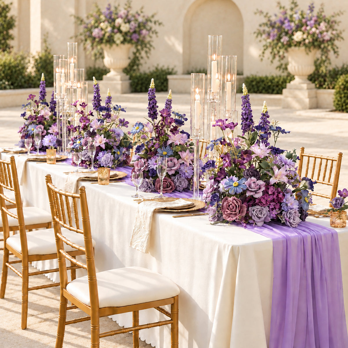 Vintage mauve purple mixed flower table arrangement for wedding banquet