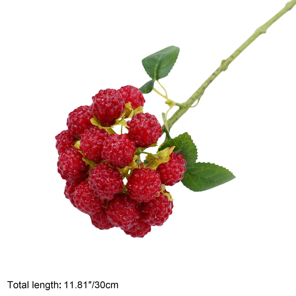 faux raspberry berry sprig with green leaves for floral arrangements