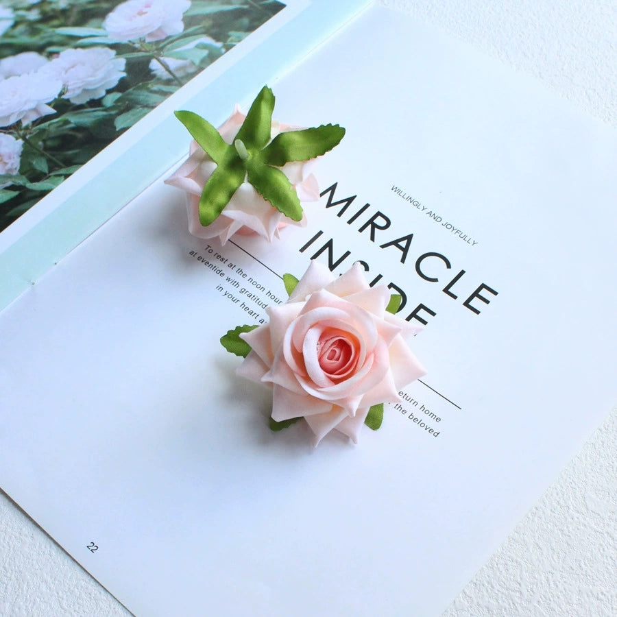 Artificial Rose Heads with Leaves for Handmade Crafts