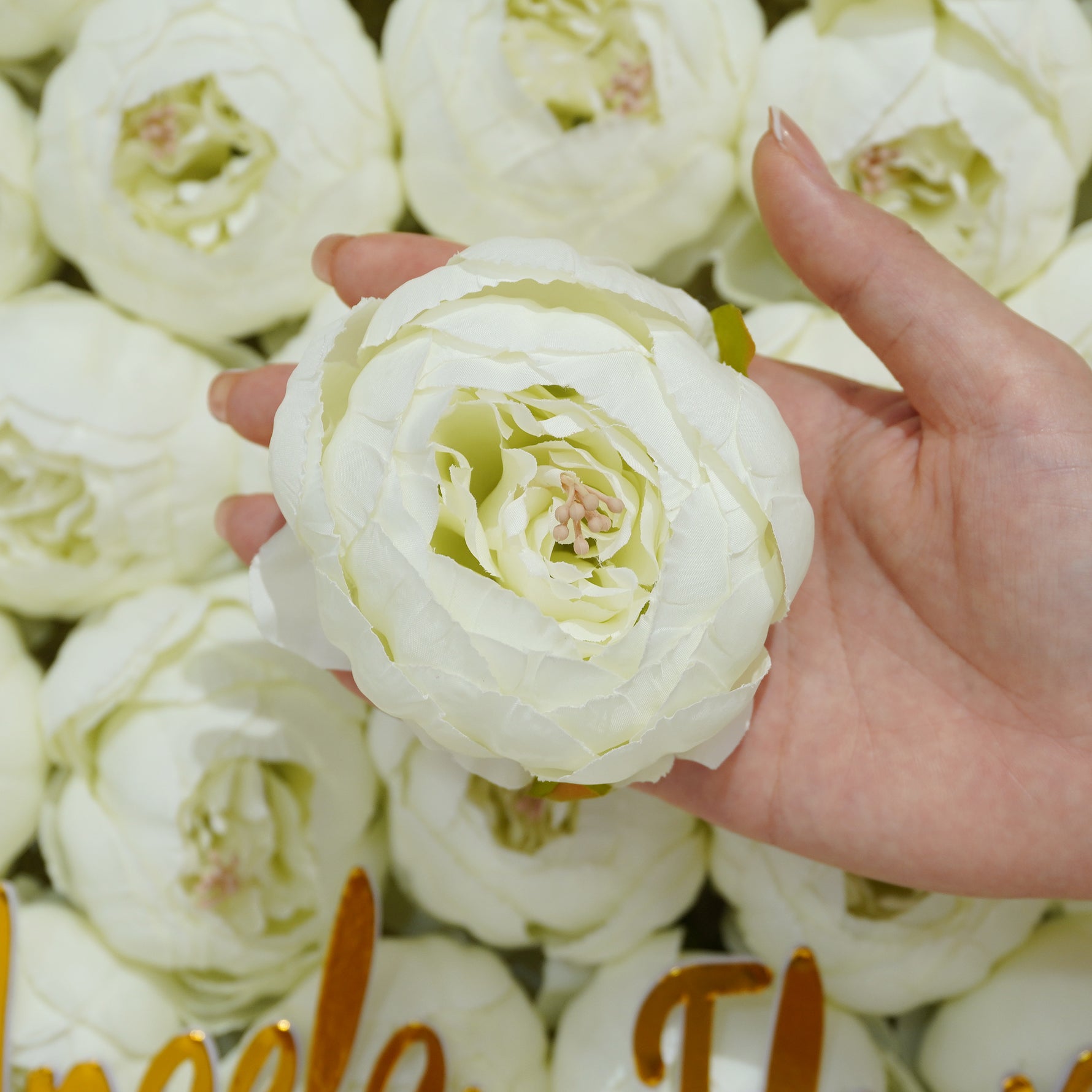 Honey apricot artificial ranunculus heads