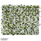 Elegant botanical faux flower wall panel, white ivory roses and green foliage for wedding and party photo decor
