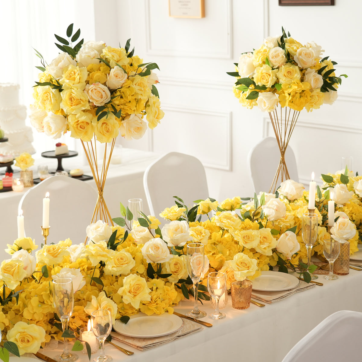 Luxury wedding table decor set including flower ball and long flower row