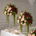 peach champagne rose wedding centerpiece hanging greenery