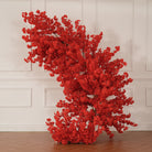 dual red sakura floral arches for black curtain backdrop