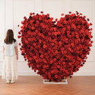 Red heart rose flower wall with neon sign wedding scene