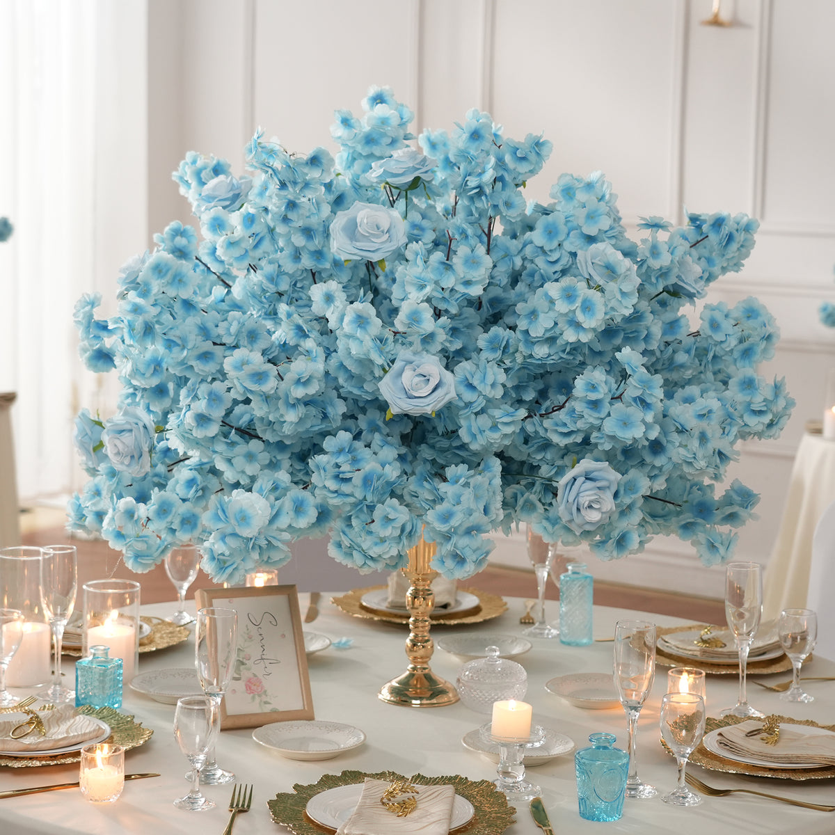 blue silk bloom ball for baby shower decoration
