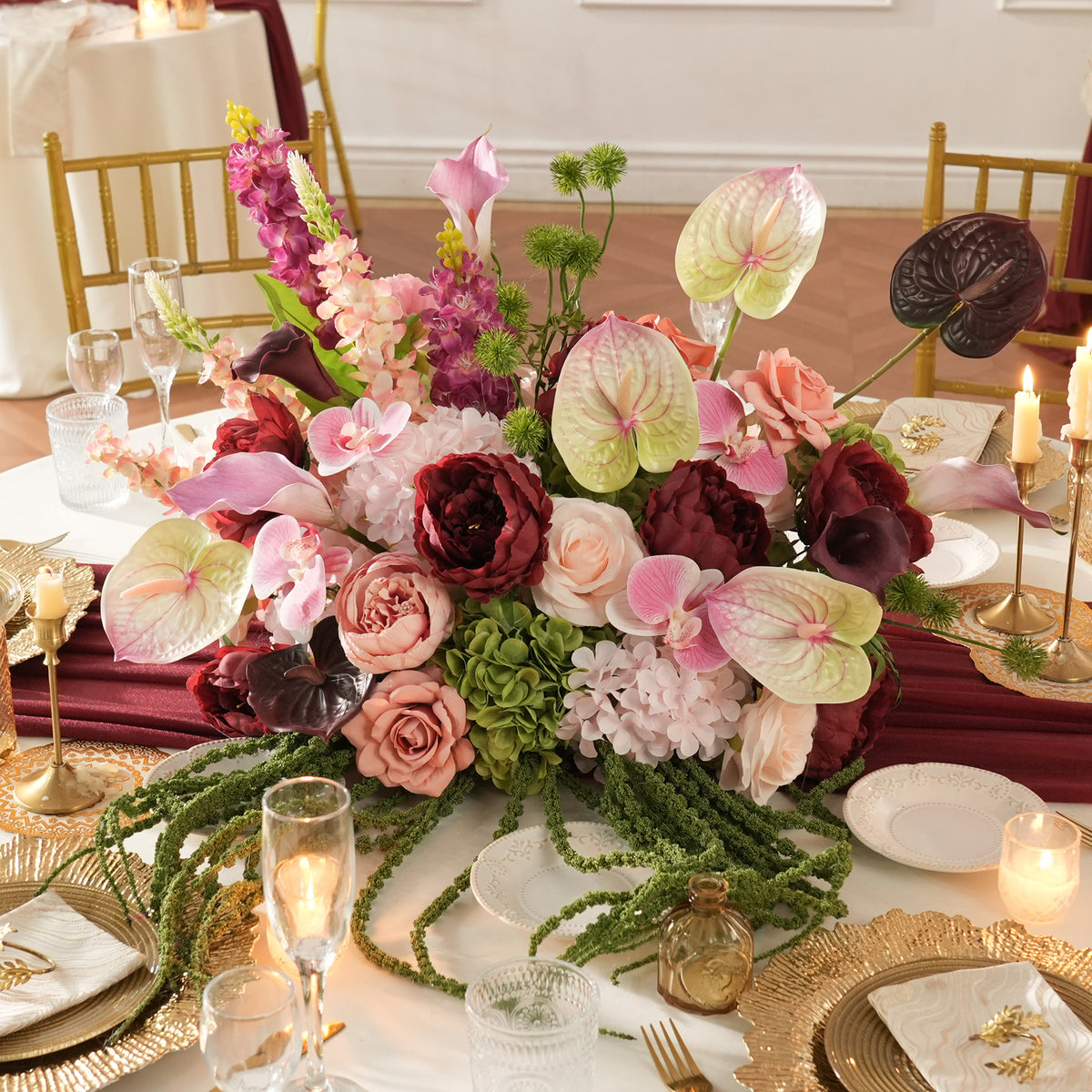 hydrangea mixed faux flower table bouquet for wedding styling