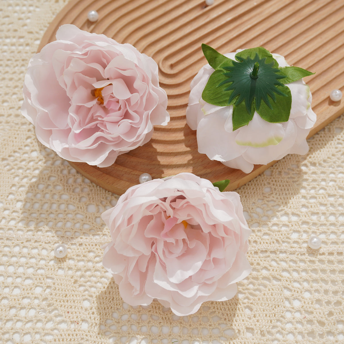 White and pink peony flower head set