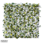 High‑density white green fake floral wall, lush mixed blooms for wedding reception photo backdrop decoration