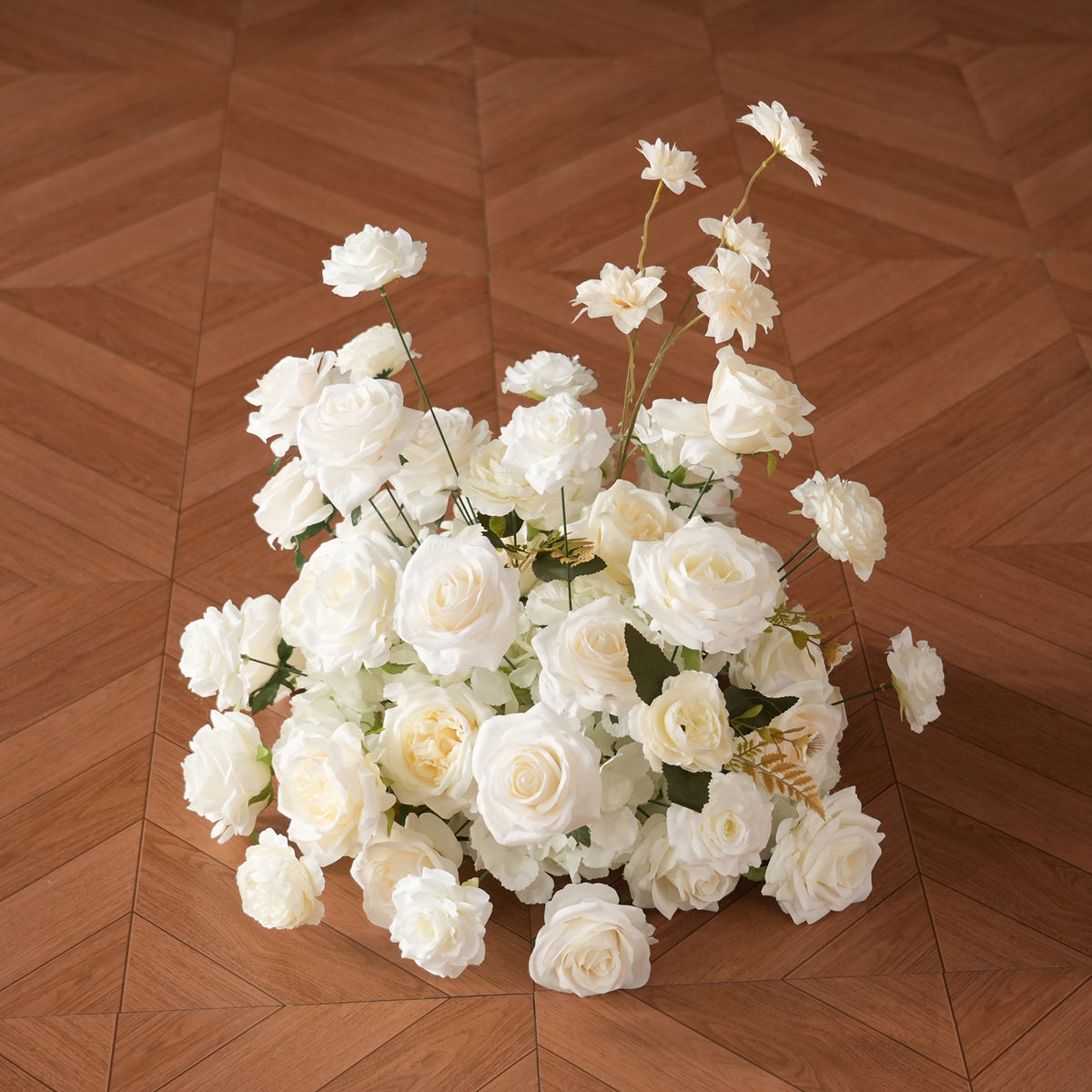 White rose flower row and floor flower package for wedding styling