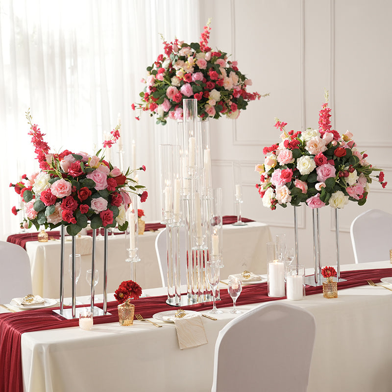 Reflective polished metal wedding pedestal pillar for elegant banquet decor
