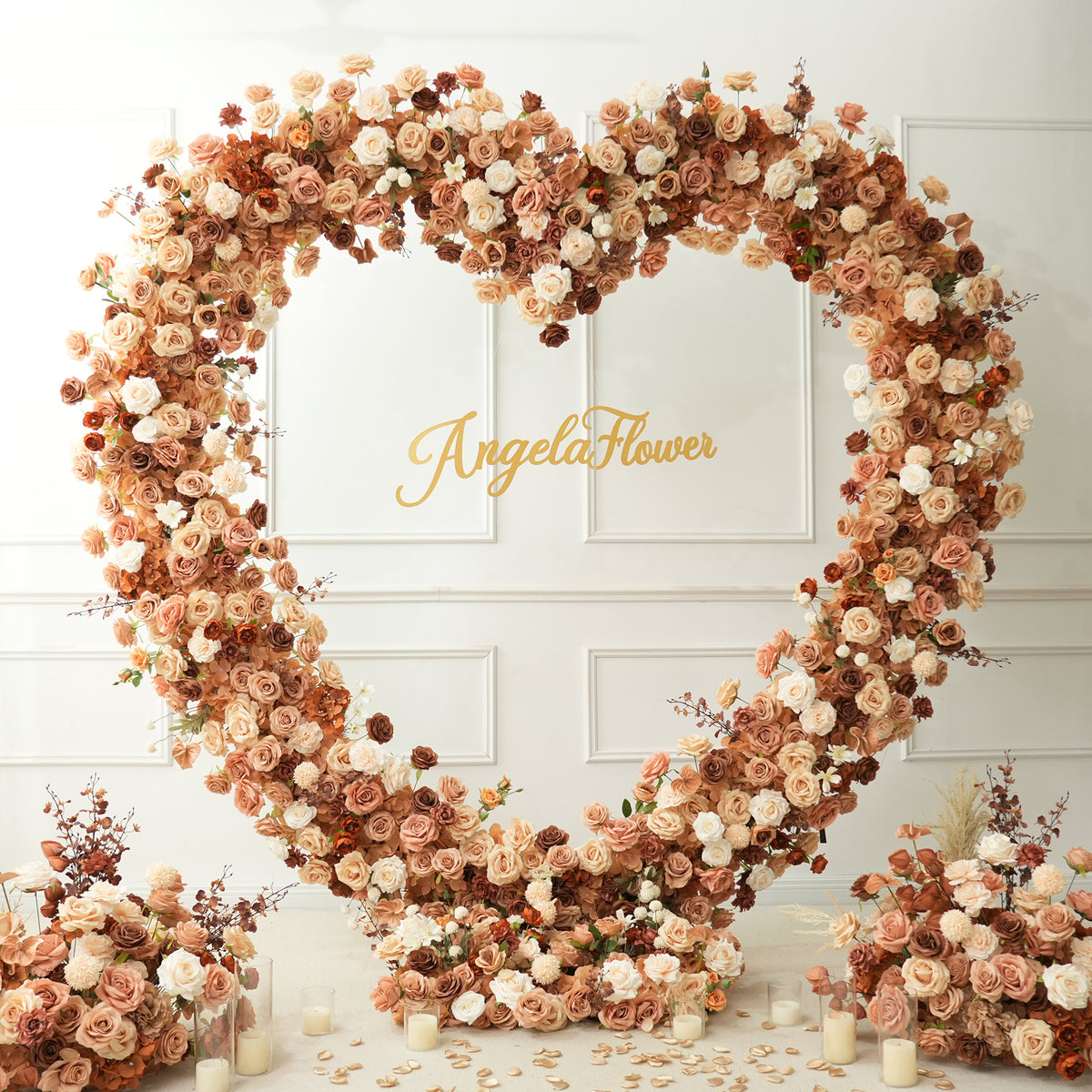 Autumn wedding heart artificial flower arch backdrop