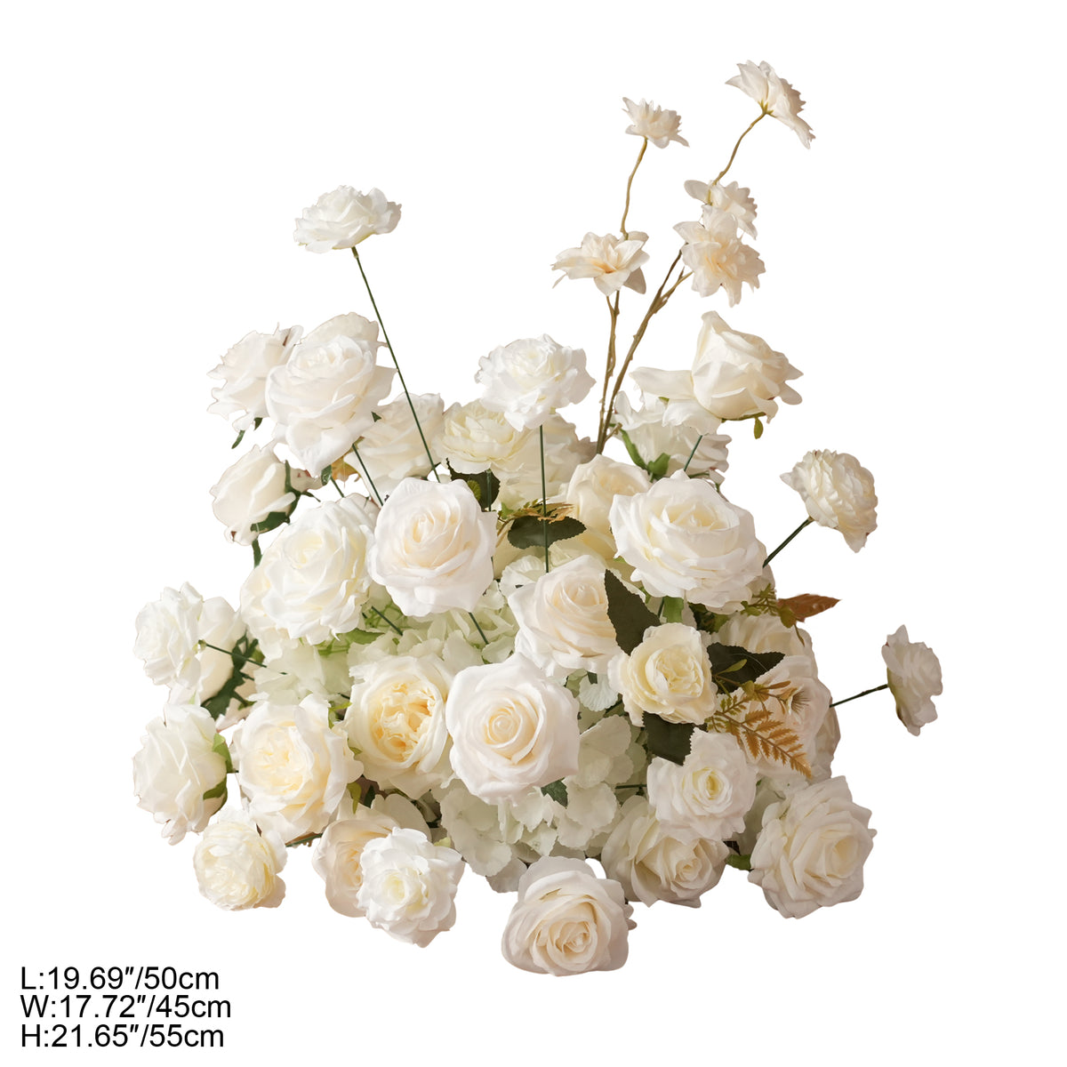 White rose floral backdrop arch for indoor wedding ceremony
