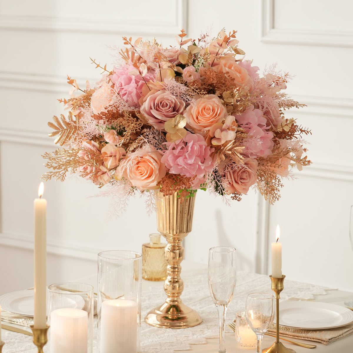 Luxury blush rose silk flower vase arrangement