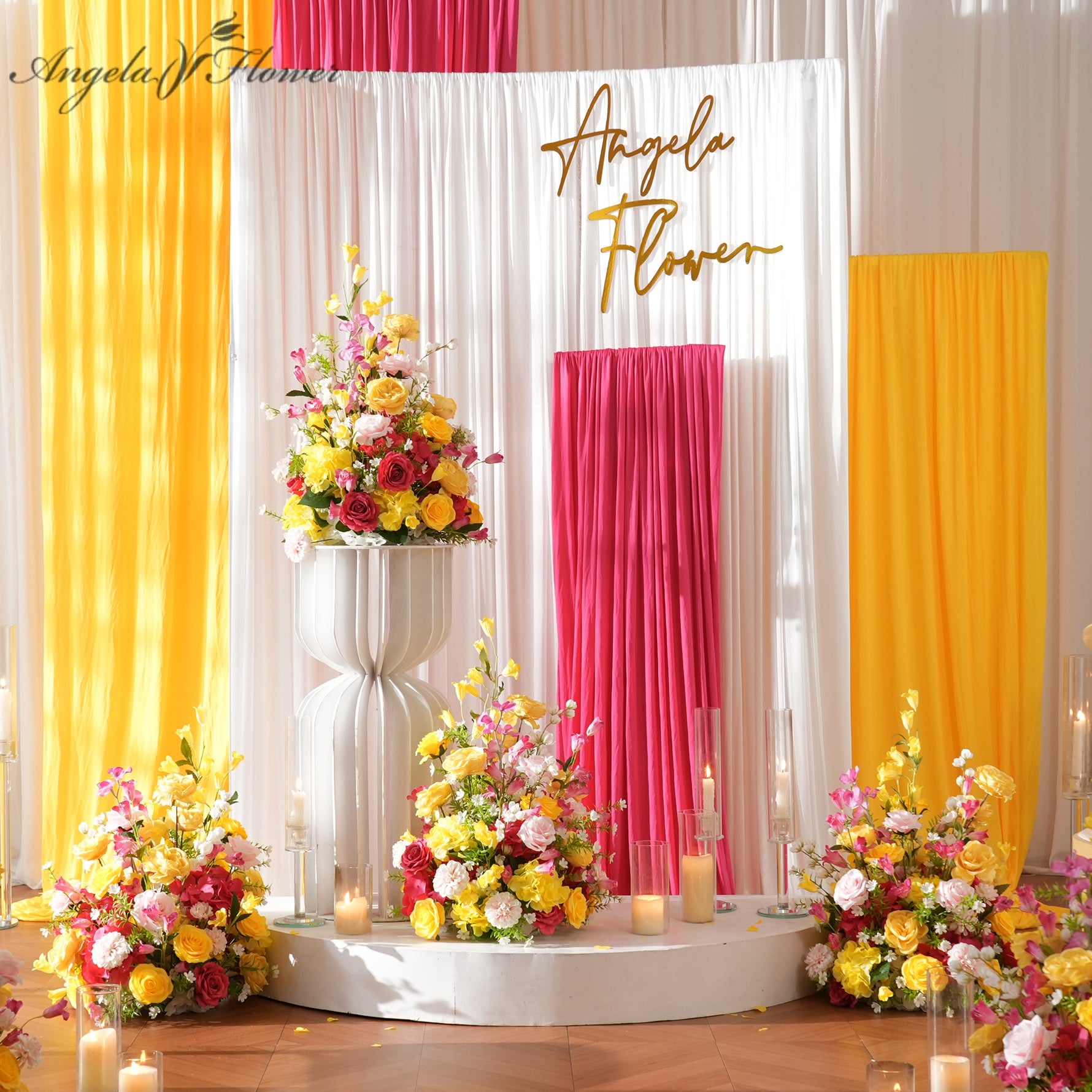 yellow-pink-artificial-flower-table-centerpiece