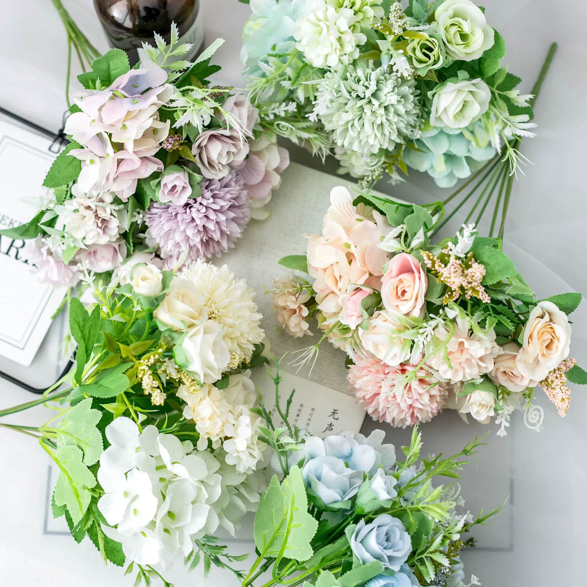 soft mint green artificial rose hydrangea wedding flower stems