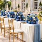 Blue artificial flower table arrangement for wedding and dinner event decor