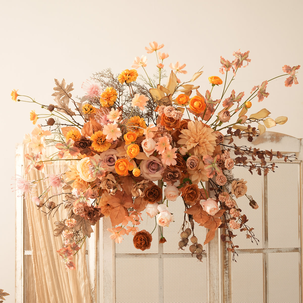 Copper orange autumn silk flower hanging and ground flower set