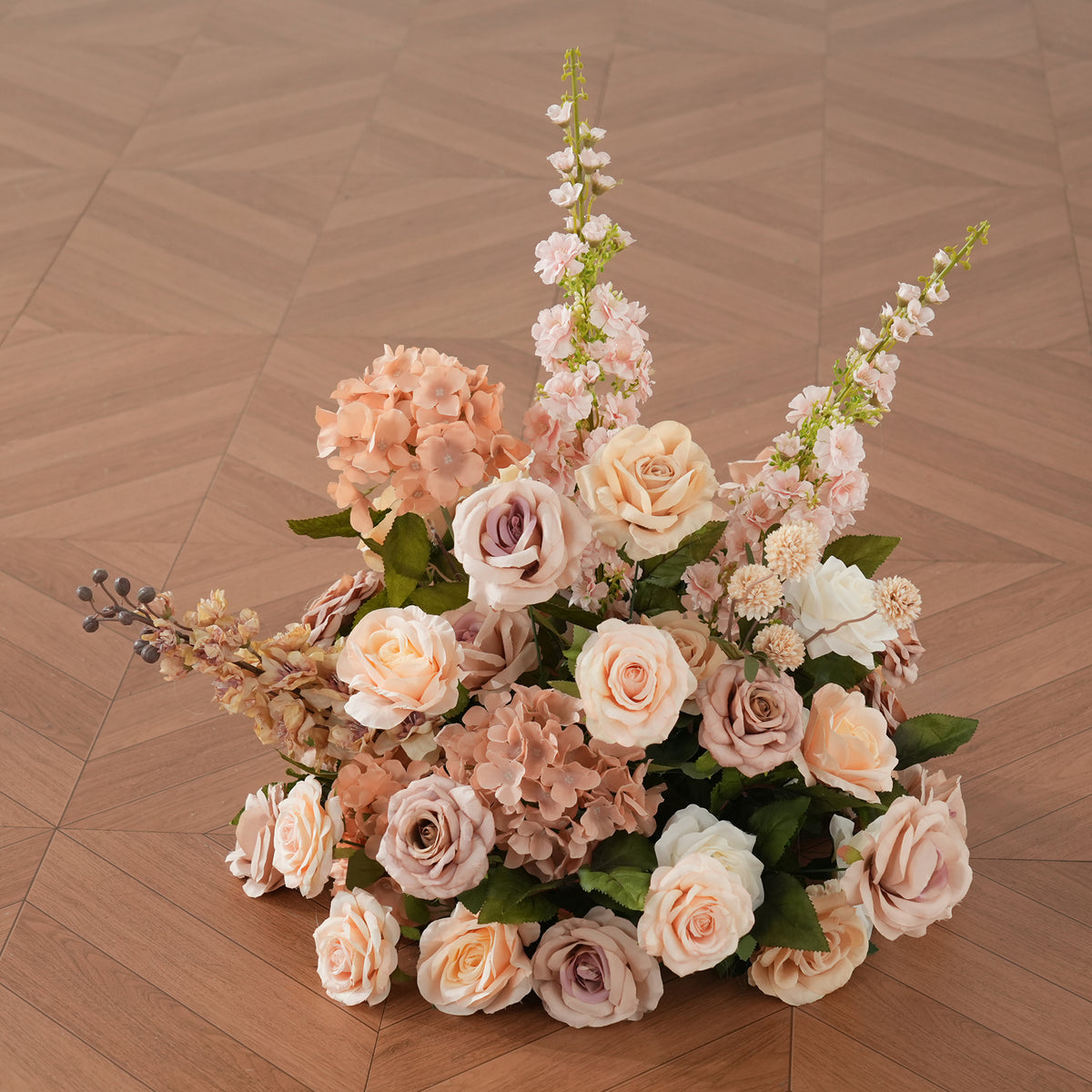 soft apricot hanging blooming florals for wedding arch corner
