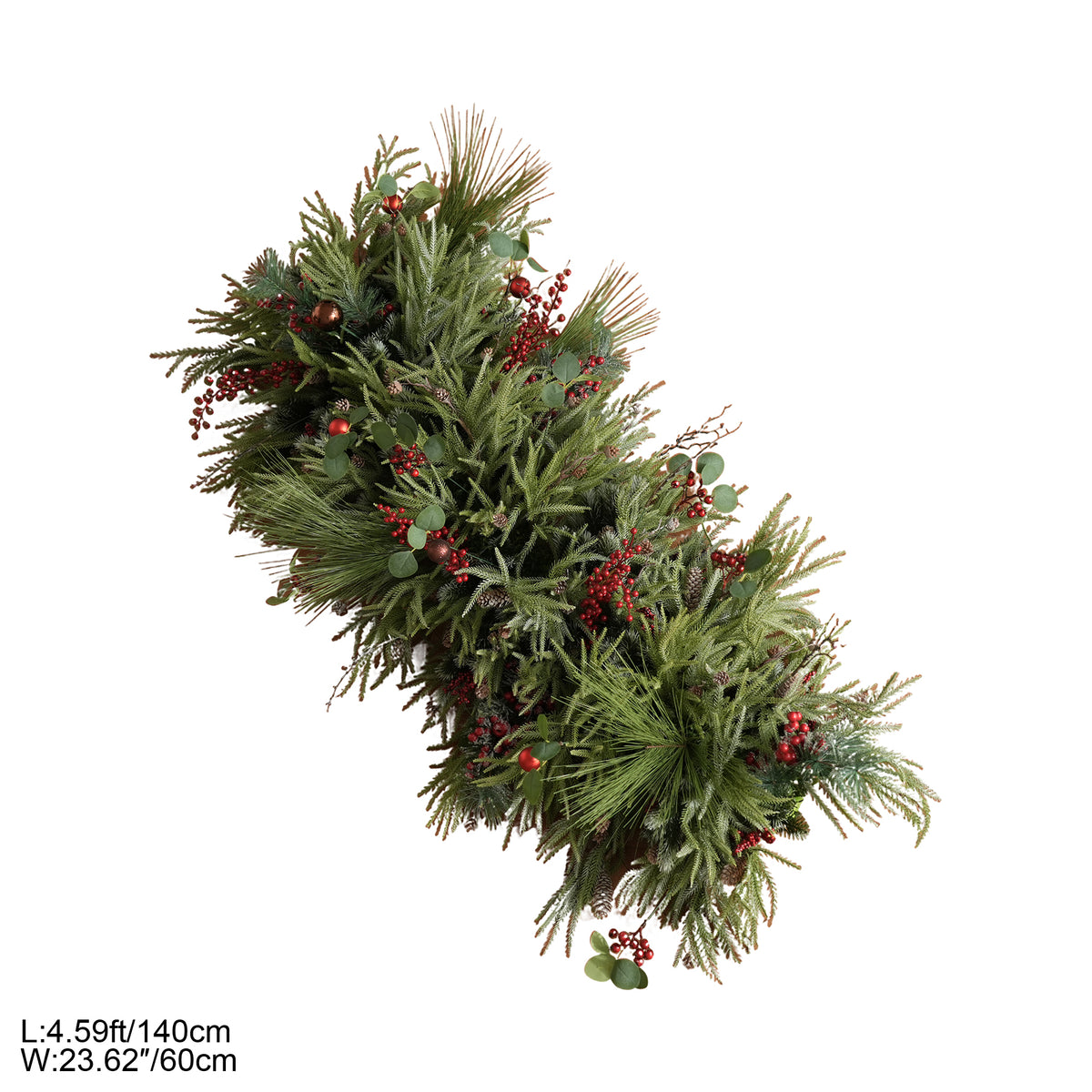 Elegant burgundy red flower christmas arch with cream sheer ribbon and ornaments