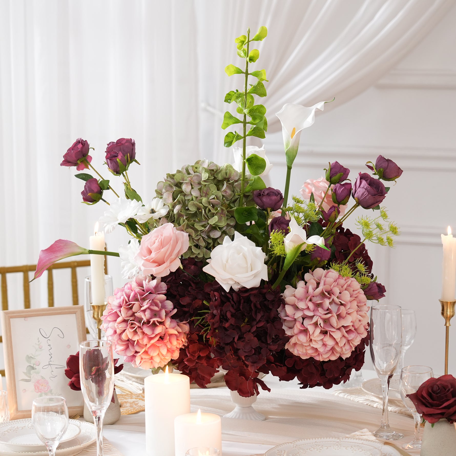  Luxury outdoor wedding tablescape with artificial floral decor