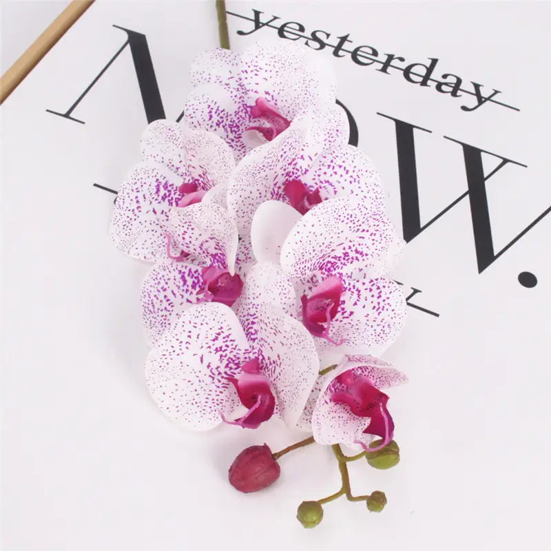 Silk phalaenopsis orchid pot decoration with leaves