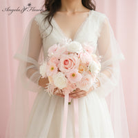 A9004 Pink Rose Artificial Bridal Bouquet Weddings Anniversary Party Supplies