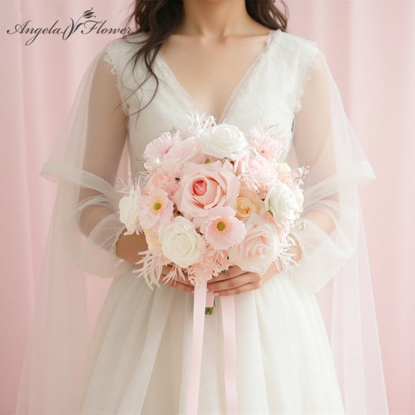 A9004 Pink Rose Artificial Bridal Bouquet Weddings Anniversary Party Supplies